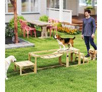 Kit de equipo de entrenamiento de agilidad para perros PawHut, juego de 3 piezas, puente flexible, plataforma de y escaleras, de madera natural