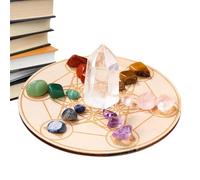 Kit de es curativos - 19 piedras de con bandeja de madera | Accesorio para meditación, equilibrio energético, bienestar | Adornos coloridos para yoga, reiki, espiritualidad, relajación.