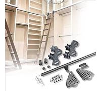 Kit de escalera deslizante para biblioteca móvil de 13 pies, riel redondo con sistema de extensión retráctil y ruedas de rodillo de suelo, perfecto para uso en casa o biblioteca (escalera no incluida)