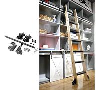 Kit de escalera móvil deslizante para biblioteca, escalera deslizante retráctil, riel colgante, juego completo de herrajes con ruedas de rodillos para piso + riel de extensión (sin escalera)