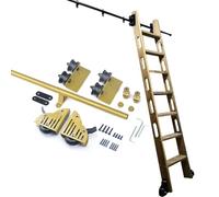 Kit de Escalera rodante para Biblioteca, riel Deslizante Dorado (sin Escalera) para Barra de librería Tipo Loft, Sistema de Rodillos metálicos, herrajes móviles(300cm Kit de Pista)