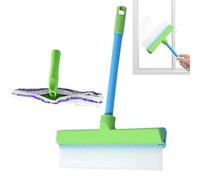 Kit de escobilla de silicona reciclable para ventana, raspador de limpieza de ventanas 3 en 1, escobilla y estropajo con poste de extensión y limpiador de microfibra, para ducha, , espejo