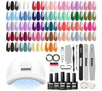 Kit de Esmalte de Uñas en Gel Vishine con Luz UV, Brillo para Todas las Estaciones, 32 Colores, Set de 52 Piezas con Base y Top Coat Mate y Brillante - Kit de Manicura de Gel Soak Off DIY