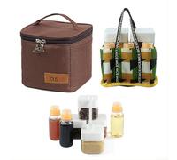 Kit de especias de cocina al aire libre, juego de condimentos portátil con 7 tarros para entusiastas del campamento y el senderismo (marrón)