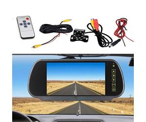 Kit de Espejo retrovisor para Coche TOTMOX, Monitor Digital TFT LCD de 7 Pulgadas + Espejo retrovisor HD, 8 Leds Infrarrojos de visión Nocturna, Gran Angular 170°, Resistente al Agua IP67