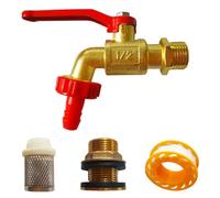 Kit de espita para barril de lluvia Práctico kit de barril de lluvia de aleación de cobre con pantalla de filtro de junta de cubo de 3/4 de vuelta a 1/2 y cinta selladora para tanques de agua