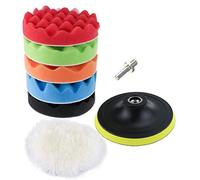 Kit de esponja de pulido con adaptador de taladro y almohadillas de cera de lana, juego de 6 almohadillas de pulir para coche, pulidor y depilación (3" 80mm/4" 100mm/5" 125mm/6" 150mm/7" 180mm)