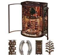 Kit de esquina de libro con luz LED, mini casa de bricolaje, almacenamiento, casa de muñecas de rompecabezas de madera 3D, para decoración de estanterías, regalo creativo adecuado para el hogar y