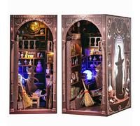 Kit de esquina de libro de gato mago mágico 3D, kit de casa de muñecas en miniatura para adultos y adolescentes, rompecabezas 3D de madera, sujetalibros, decoración de estantes, mini casa mágica