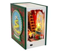 Kit de esquina de libro - Decoración de casa de Navidad, kit de decoración de estantes | Kit de construcción de casa en miniatura de madera, kit de sujetalibros miniatura decorativos, kit de casa en