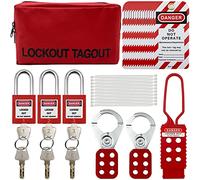 Kit de etiquetado de bloqueo eléctrico Loto - Cerrojos de bloqueo de grupo, etiquetas de bloqueo, candados de seguridad con número, bridas de nailon con bolsa de bolsillo (kit rojo)