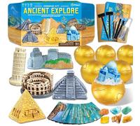 Kit de excavación de maravillas antiguas, excava 6 figuras de monumentos del tesoro y 6 rocas, con tarjetas de aprendizaje de historia, juego de arqueología de juguetes de maravillas del mundo