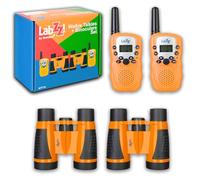 Kit de Explorador para Niños Levenhuk LabZZ WTT10 con 2 Pares de Walkie-talkies y Prismáticos para Juegos y Actividades al Aire Libre, Color Naranja