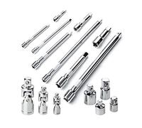 Kit de extensión de enchufe profesional de 16 piezas, acero cromado, 1/4, 3/8, 1/2 pulgadas, para bricolaje y reparación de automóviles