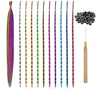 Kit de Extensión de Pelo de Plumas 20 Piezas, Extensiones de Cabello Colorido, Pelo Diy Decoración, Extensiones de Plumas de Cabello de 17.72 Pulgadas para Fiestas Party, 50 Cuentas y 1 Gancho