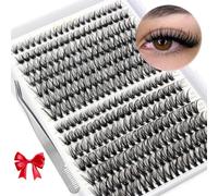 Kit de extensión de pestañas naturales en racimo C de 280 piezas en casa, reutilizables, esponjosas, pestañas postizas individuales rusas con una pinza (30P + 40P, 9-16 mm)
