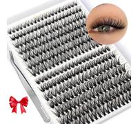 Kit de extensión de pestañas naturales en racimo C de 280 piezas en casa, reutilizables, esponjosas, pestañas postizas individuales rusas con una pinza (30P + 40P, 9-16 mm)