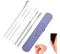 Kit de extracción de cabello EAR - Juego de selección de oído de 6 piezas profesionales con bolsa PU, herramientas de limpiador de acero inoxidable | Kit de higienes de orejas portátiles para niños, a