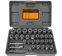 Kit de extractor de pernos mejorado, juego de 32 piezas de extractores de pernos pelados, removedor de pernos redondeados, removedor de tuercas de lengüeta con adaptador de ¼ de pulgada y 10 cm para