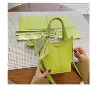 Kit De FabricacióN De Bolso De Cuero Bolso tipo cubo hecho a mano DIY, accesorio for manualidades de cuero cruzado a la moda, conjunto Material cosido a semiacabado para Bricolaje(Green materials)