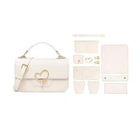 Kit de fabricación de bolsos, 19.6 x 7.1 x 11.9 cm, bolso cruzado de piel sintética beige para mujer, incluye material preperforado, herramientas y tutorial de video, juego de manualidades de bolso
