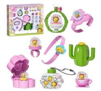 Kit de fabricación de joyas, colección de creativo para niños, divertida colección de artesanías con anillos de cabello y collares, joyas hechas a mano para niñas favores de fiestas para niños