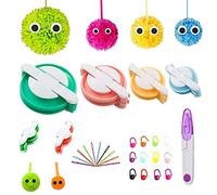 Kit de fabricación de pompones de 6 tamaños, herramienta para hacer pompones + 10 pines para ojos grandes + 12 pines + 1 tijera, bolas de pelusa para manualidades y regalos