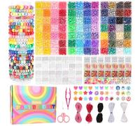 Kit de fabricación de pulseras de cuentas de pony de 84 colores, 3700 cuentas Kandi para hacer pulseras de la amistad con cuentas de letras, cuentas con formas y cuerdas, cuentas de pulsera arcoíris