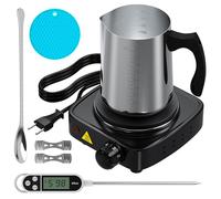 Kit de fabricación de velas premium con placa de calefacción electrónica, accesorios DIY para principiantes, incluye regadera 900 ml, cuchara mezcladora, soporte para mecha