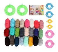 Kit de fabricante de pompo de premio de 24 colores Hilo de lana DIY Fluff Ball Weaver Craft Conjunto de manualidades con 4 plantillas de tamaño.