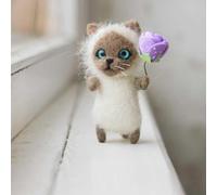 Kit de fieltro de aguja de bricolaje con fieltro de lana de gato. El paquete incluye tela sin terminar y PVC para proyecto de simulación de muñecas de gato hecho a mano (minería de carbón)