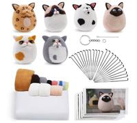 Kit de fieltro de aguja para principiantes con lana suave, almohadilla de espuma, herramientas y manual en inglés para crear lindas figuras de animales para manualidades y vacaciones (07)