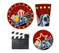 Kit de fiesta de cine con platos, vasos, servilletas chak y mantel rojo para una fiesta de Hollywood de estrella, perfecto para amantes del cine - Varzi desde 1956 (Kit 36 personas)