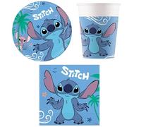 Kit de fiesta para 8 personas, juego de mesa adornos para fiestas de cumpleaños con 8 platos, 8 vasos y 20 servilletas Stitch
