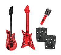 Kit de fiesta Punk Rock de 4 piezas: Guitarra y Bajo Inflables, Guantes de Cuero PU, Accesorios de Ropa Disco Heavy Metal 70s-90s