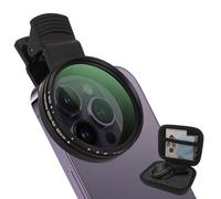 Kit de filtro de lente de teléfono ND2-32 variable con clip de 52 mm (1-5 paradas), filtro de densidad neutra ajustable ultra delgado, multicapa, compatible con iPhone 16, 15, 14, 13, Google Pixel y