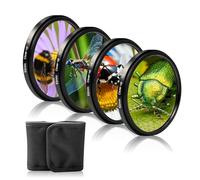 Kit de filtro de primer plano macro (+1, +2, +4 y +10 dioptrías), kit de aumento afilado de vidrio óptico HD de revestimiento múltiple con bolsa de filtro plegable para cámara digital DSLR sin espejo