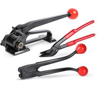 Kit de flejado de acero premium 3 en 1: herramientas de flejado resistentes para flejes metálicos de 9,5 a 19,5 mm. Incluye tensor, sellador y prensador de flejes, y cortador de flejes para embalaje