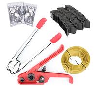 Kit de flejado de plástico PP para palés, herramienta tensora para flejado de embalaje, tensor y cortador de polietileno de alta resistencia, herramientas manuales, 100 protectores de esquinas, 100