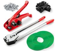 Kit de flejado para embalaje de palés con tensor de flejado de alta resistencia, sellador de flejado, rollo de flejado de poliéster (PET) de 1,6 cm x 61 m, 100 precintos metálicos y 100 esquineros d