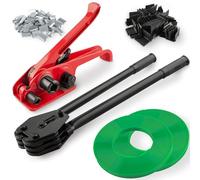 Kit de flejado para embalaje de palés con tensor de flejado de alta resistencia, sellador de flejado, rollo de flejado de poliéster de 1,6 cm x 61 m, 100 precintos metálicos y 100 esquineros de plás