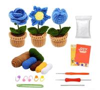 Kit de flores de ganchillo para principiantes con guía de video completa y materiales para manualidades creativas (flores azules)
