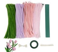 Kit de flores para limpiador de tuberías, limpiadores de tuberías flexibles y tallos de flores con hilo y cinta verde para manualidades, arreglos florales, proyectos de arte para niños, suminist