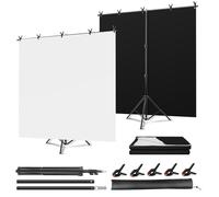 Kit de fondos fotográficos 2 en 1 negro y blanco con soporte - 150 x 200 cm, tela doble cara reversible para fotografía, transmisión y decoración de fiestas, con soporte en T y 5 muelles