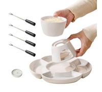 Kit de fondue de chocolate - Juego de cerámica interactiva de 25,3 x 25,3 x 12 cm, bandeja de tenedor incluida, calentador de calor de velas, olla de chocolate de cerámica de calidad para sumergir