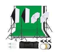 Kit de fotografía de soportes para telón de fondo, 1,8 x 2,7 m, fondo negro, blanco y verde, 3 clips de montaje tipo pez, reflector 5 en 1, paraguas blanco de luz suave de 33 pulgadas