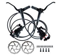 Kit de freno de disco hidráulico para bicicleta con palanca prellenada, calibradores de aluminio de doble pistón para montaje de rueda delantera y trasera (izquierda delantera derecha trasera)