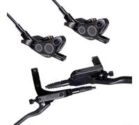 Kit de freno hidráulico resistente para MTB, diseño de cuatro pistones en aleación de aluminio, manguera izquierda de 800 mm y 1450 mm, rojo (negro)