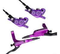 Kit de freno hidráulico resistente para MTB, diseño de cuatro pistones en aleación de aluminio, manguera izquierda de 800 mm y 1450 mm derecha, rojo (morado)