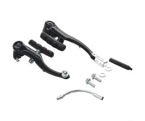Kit de frenos en V de aluminio para bicicletas de montaña, incluye unidades de freno delanteras y traseras, varillas curvadas, cubiertas de goma y accesorios de montaje (negro)